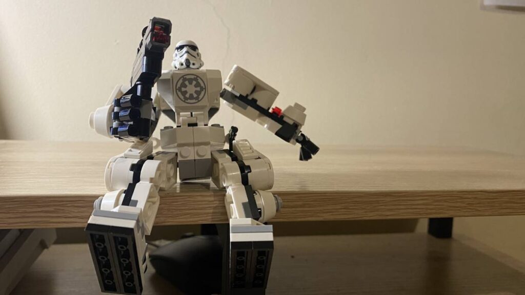 The Stormtrooper Mech sitting on the side of a desk.
