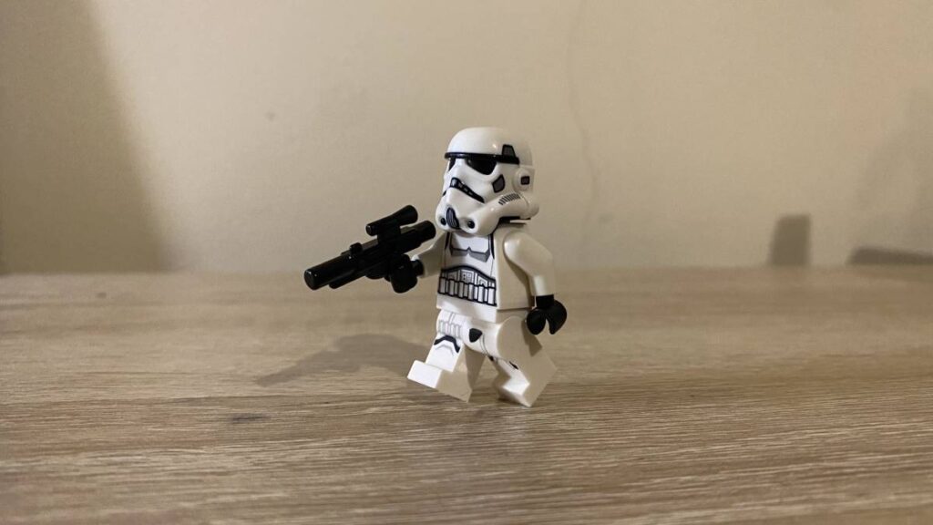 A close-up of the Stormtrooper minifigure.