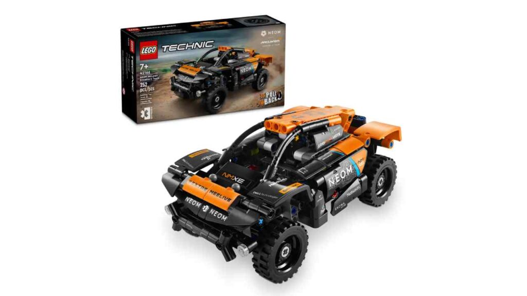 An image of the McLaren Extreme E Race Car LEGO Technic set against a white background.